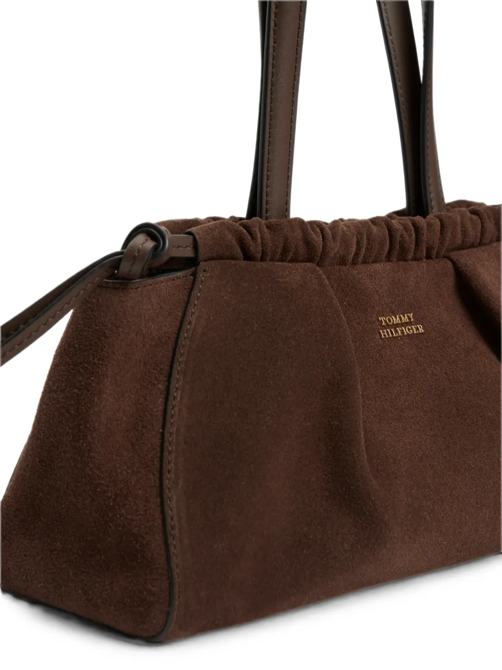 Tommy Hilfiger ruched suede shoulder bag Bruin