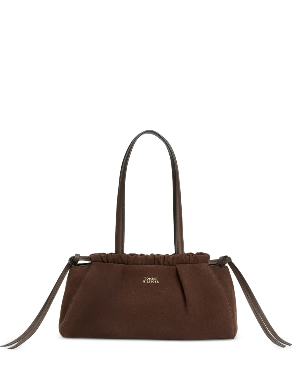 Tommy Hilfiger ruched suede shoulder bag Bruin