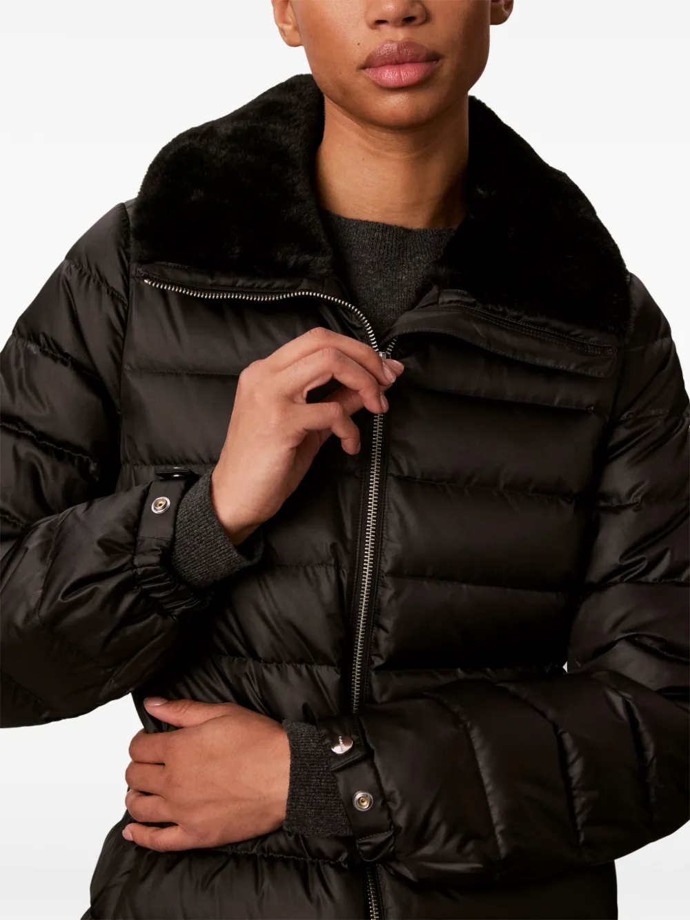 Calvin Klein Gewatteerd jack met afwerking van imitatiebont Zwart