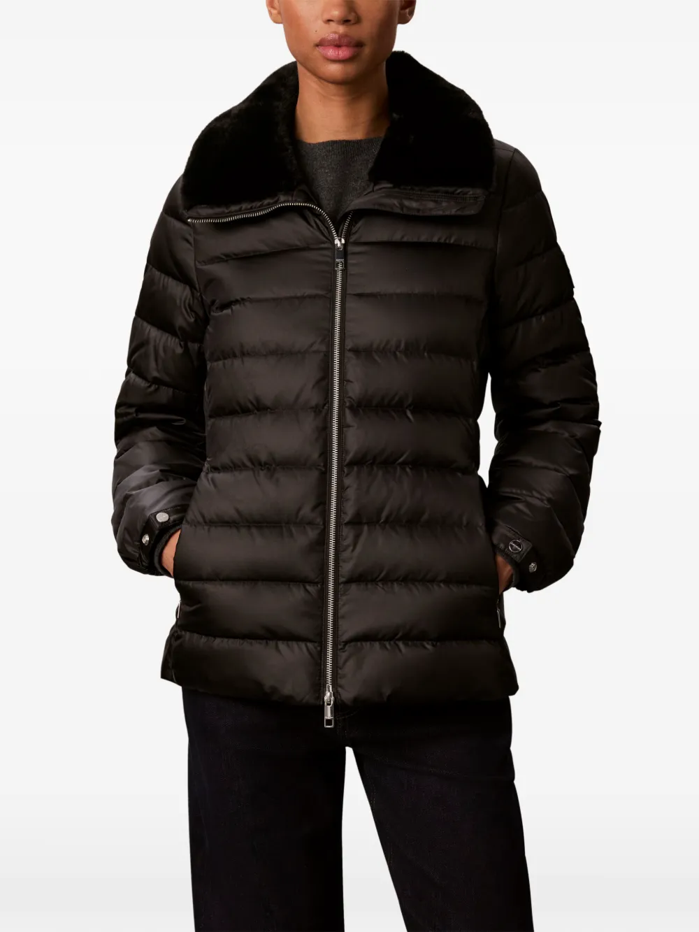 Calvin Klein Gewatteerd jack met afwerking van imitatiebont Zwart