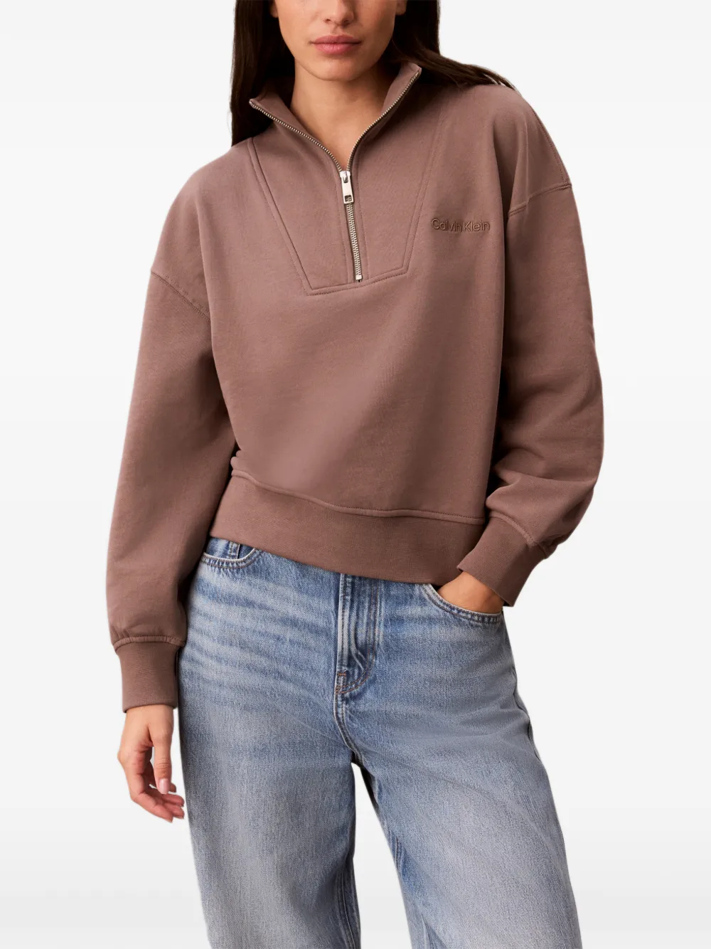 Calvin Klein Sweater met geborduurd logo Bruin