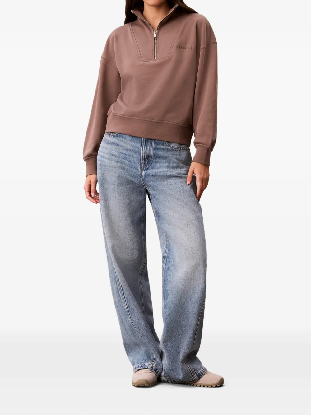 Calvin Klein Sweater met geborduurd logo Bruin