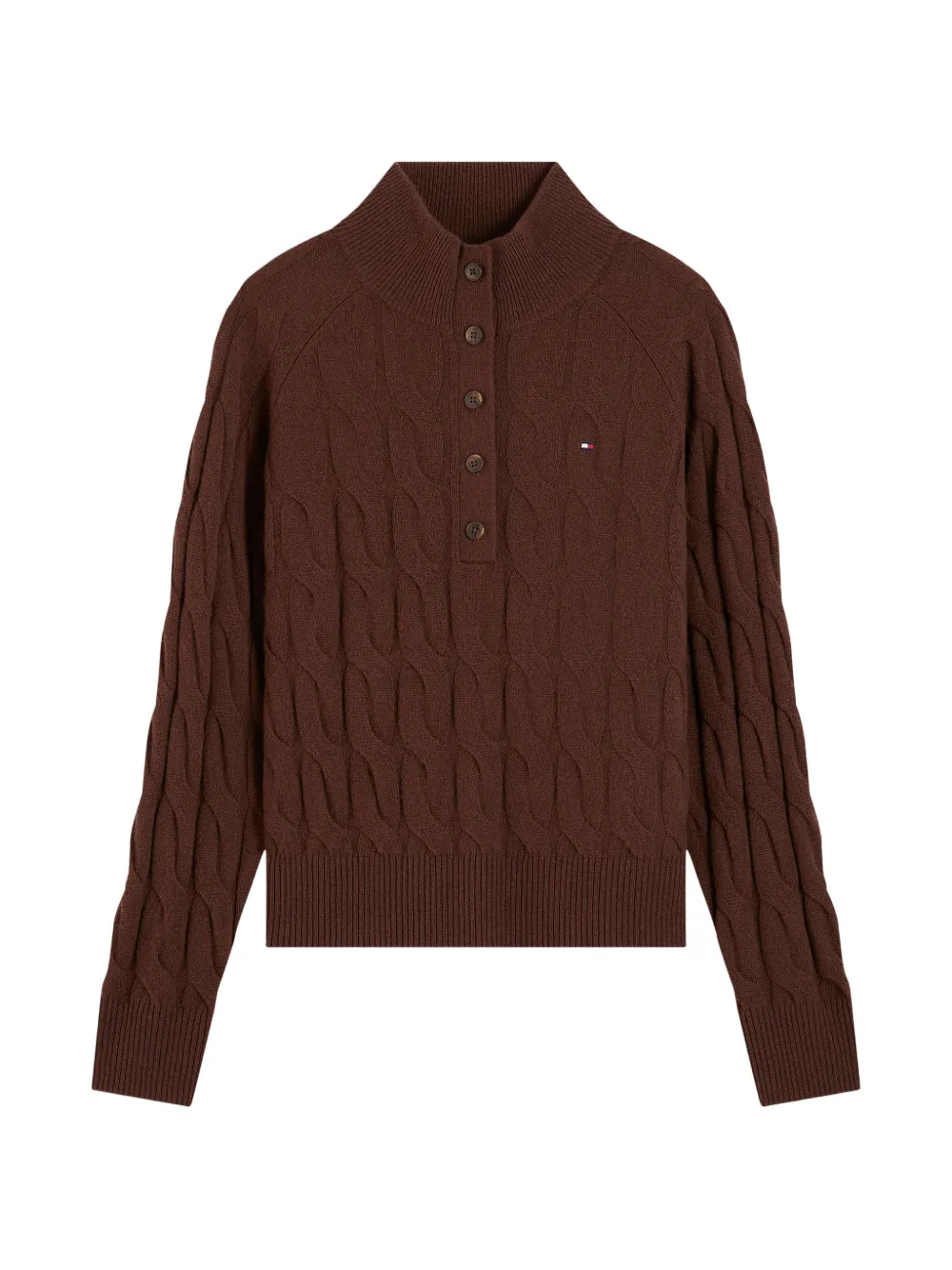 Tommy Hilfiger Kabelgebreide trui met knopen Bruin