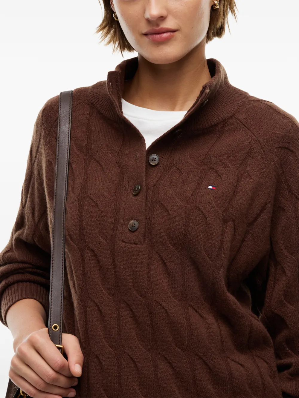 Tommy Hilfiger Kabelgebreide trui met knopen Bruin