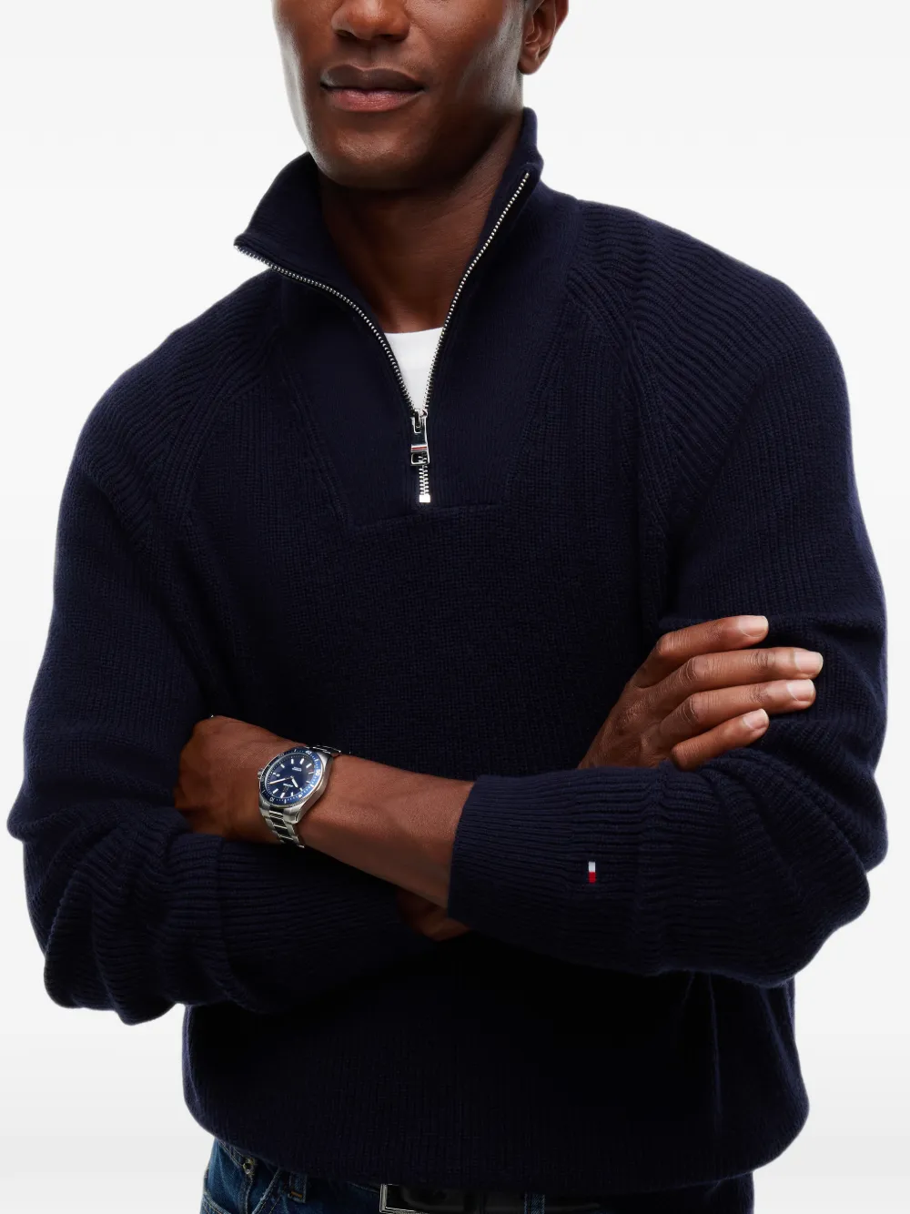 Tommy Hilfiger Ribgebreide trui met kwart rits Blauw