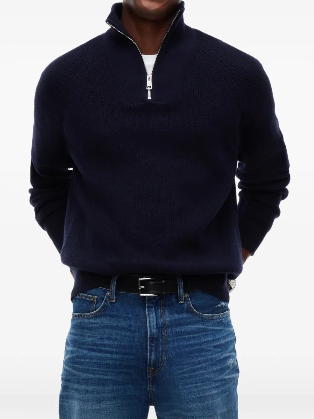 Tommy Hilfiger Ribgebreide trui met kwart rits Blauw
