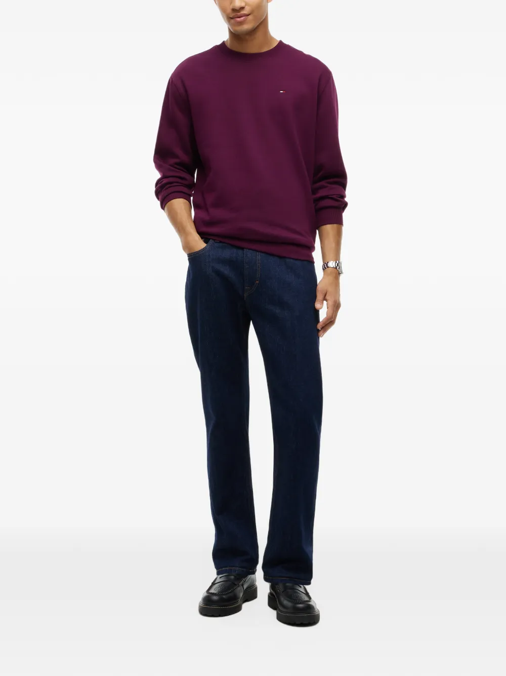 Tommy Hilfiger Trui met geborduurd logo en ronde hals Rood