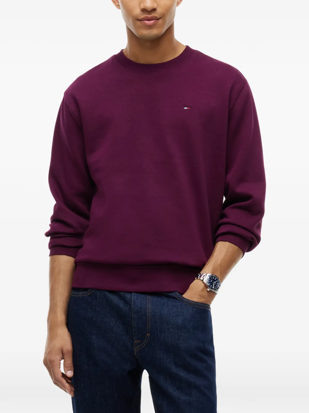 Tommy Hilfiger Trui met geborduurd logo en ronde hals Rood