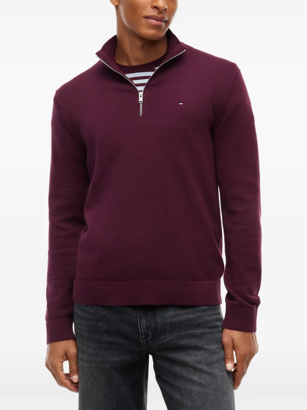 Tommy Hilfiger Gebreide trui met kwartrits Rood