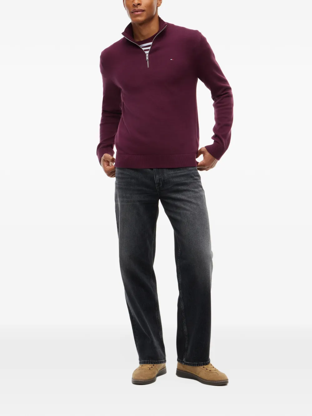 Tommy Hilfiger Gebreide trui met kwartrits Rood