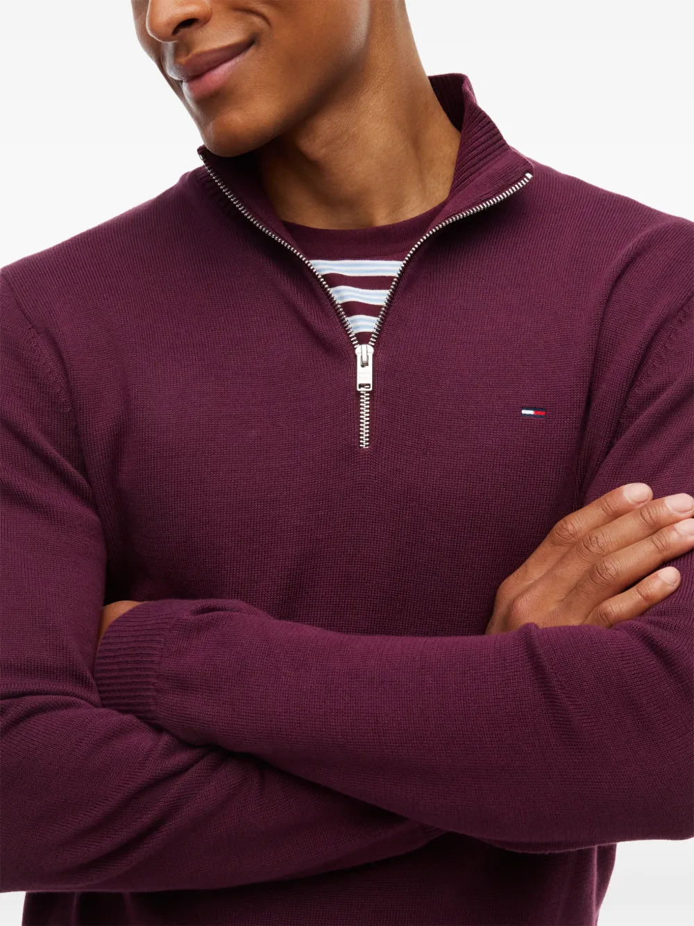 Tommy Hilfiger Gebreide trui met kwartrits Rood
