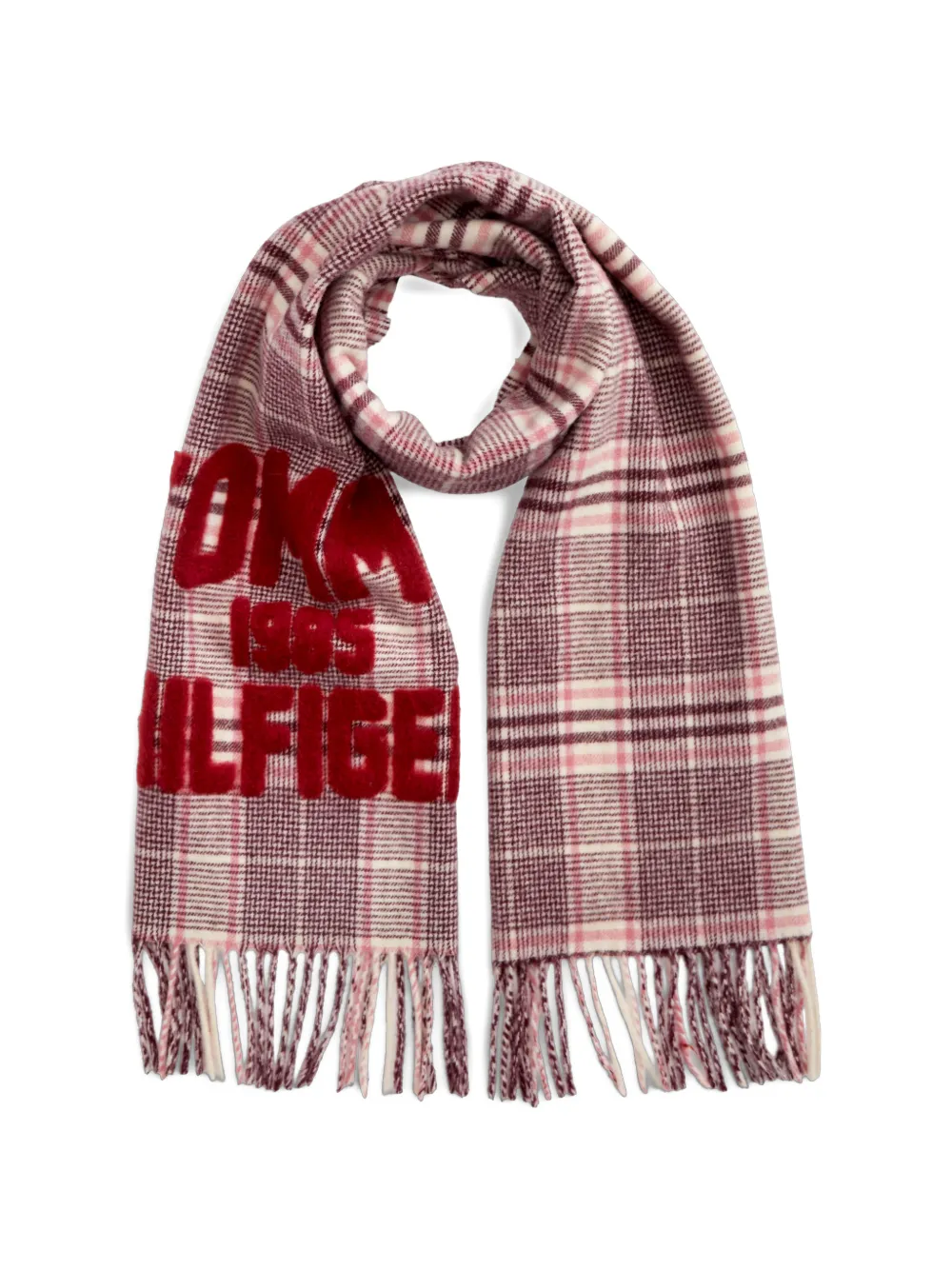 Tommy Hilfiger check-pattern fringed scarf - Rot