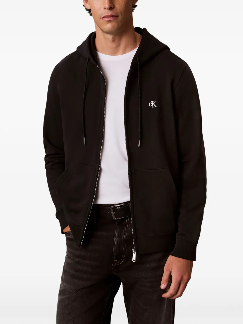 Calvin Klein Jeans Hoodie met logoprint en rits Zwart