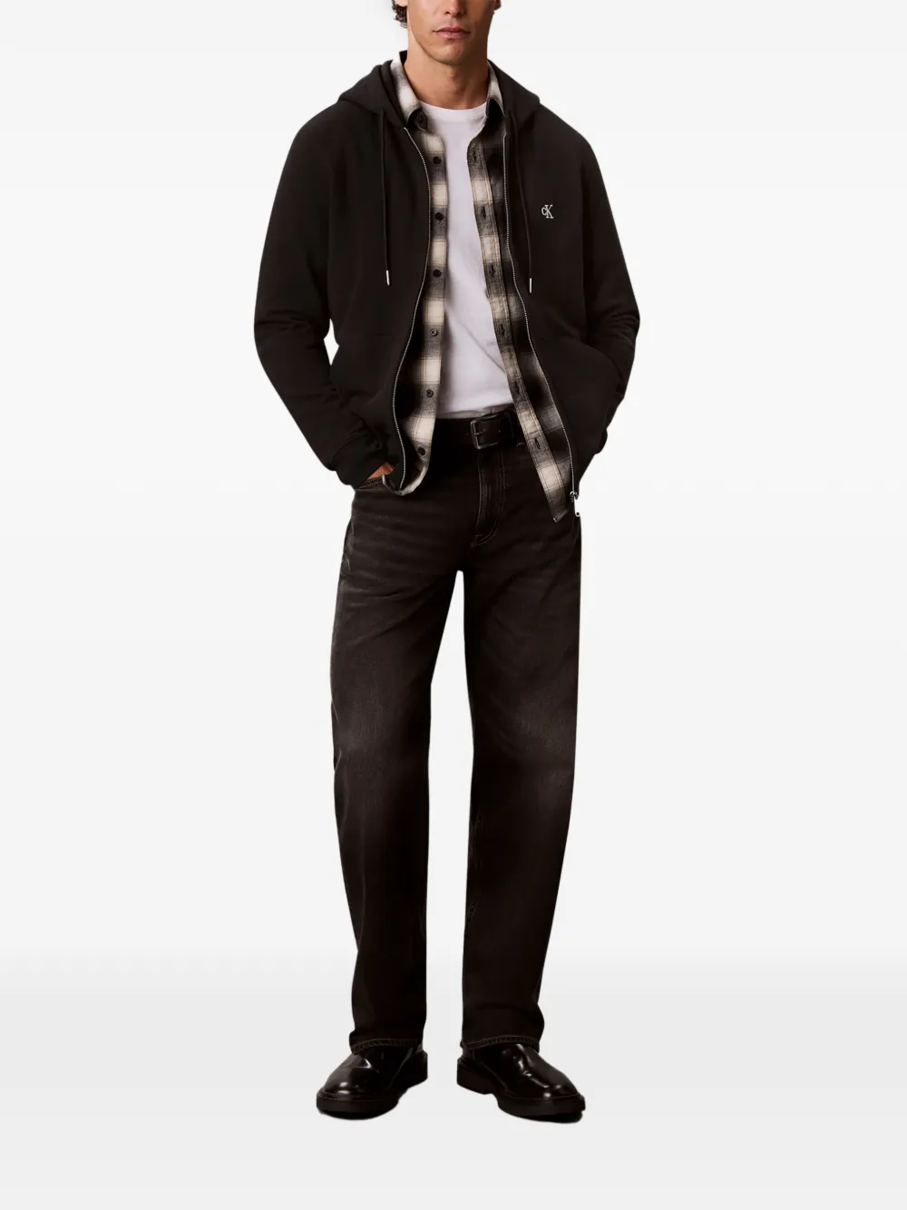 Calvin Klein Jeans Hoodie met logoprint en rits Zwart