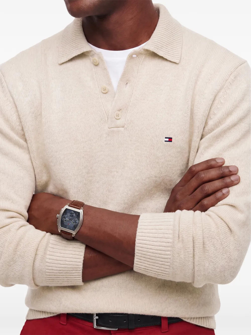 Tommy Hilfiger Trui met kraag en knopen Beige
