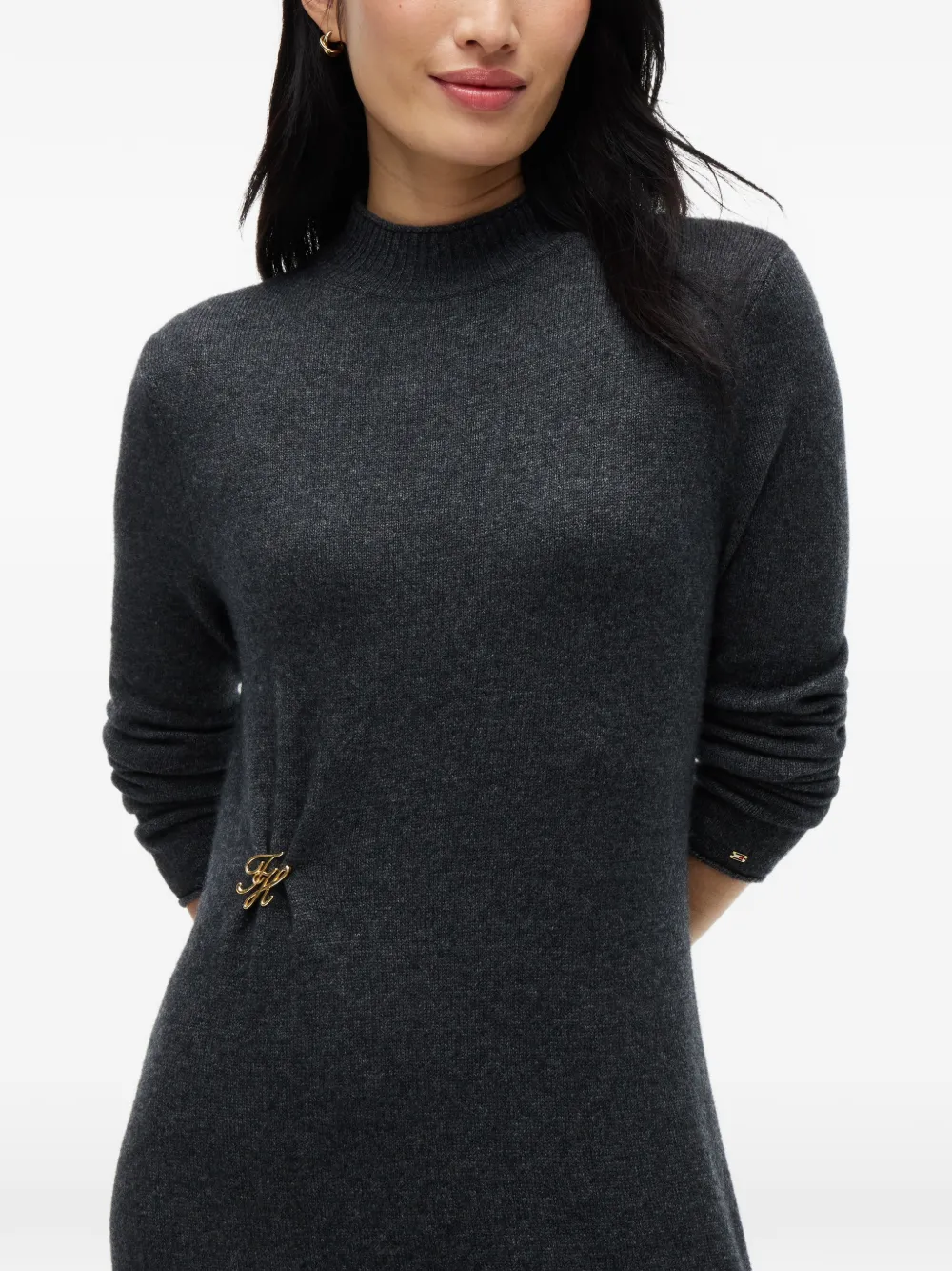 Tommy Hilfiger Maxi-jurk met monogram-plakkaat en hoge hals Grijs