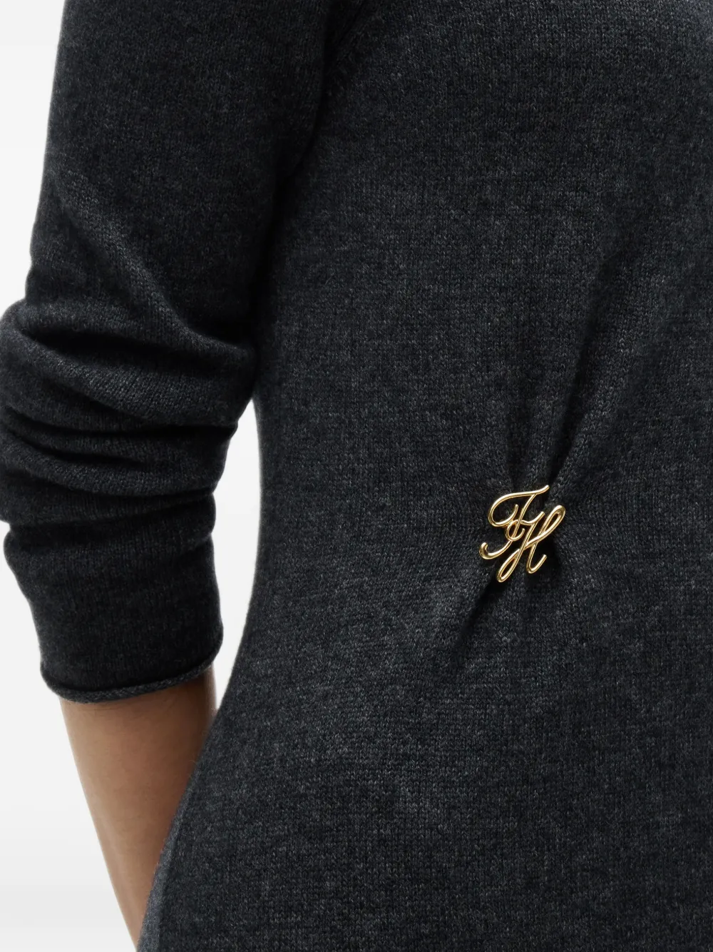 Tommy Hilfiger Maxi-jurk met monogram-plakkaat en hoge hals Grijs