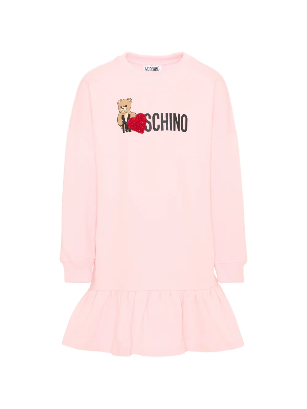 Moschino Kids Teddy Bear-print ruffled dress - Rosa