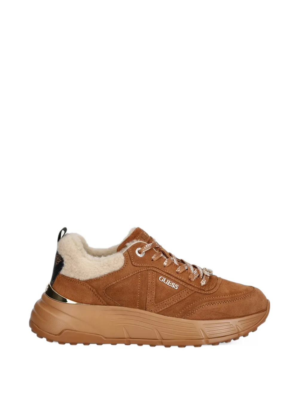 GUESS USA Facter shearling-trim suede sneakers - Braun