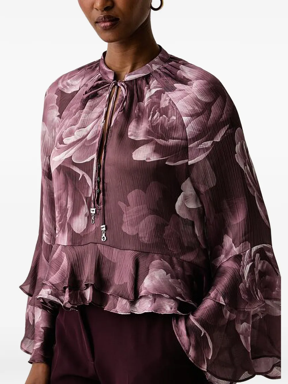 GUESS USA Nicole floral-print ruffled blouse Paars