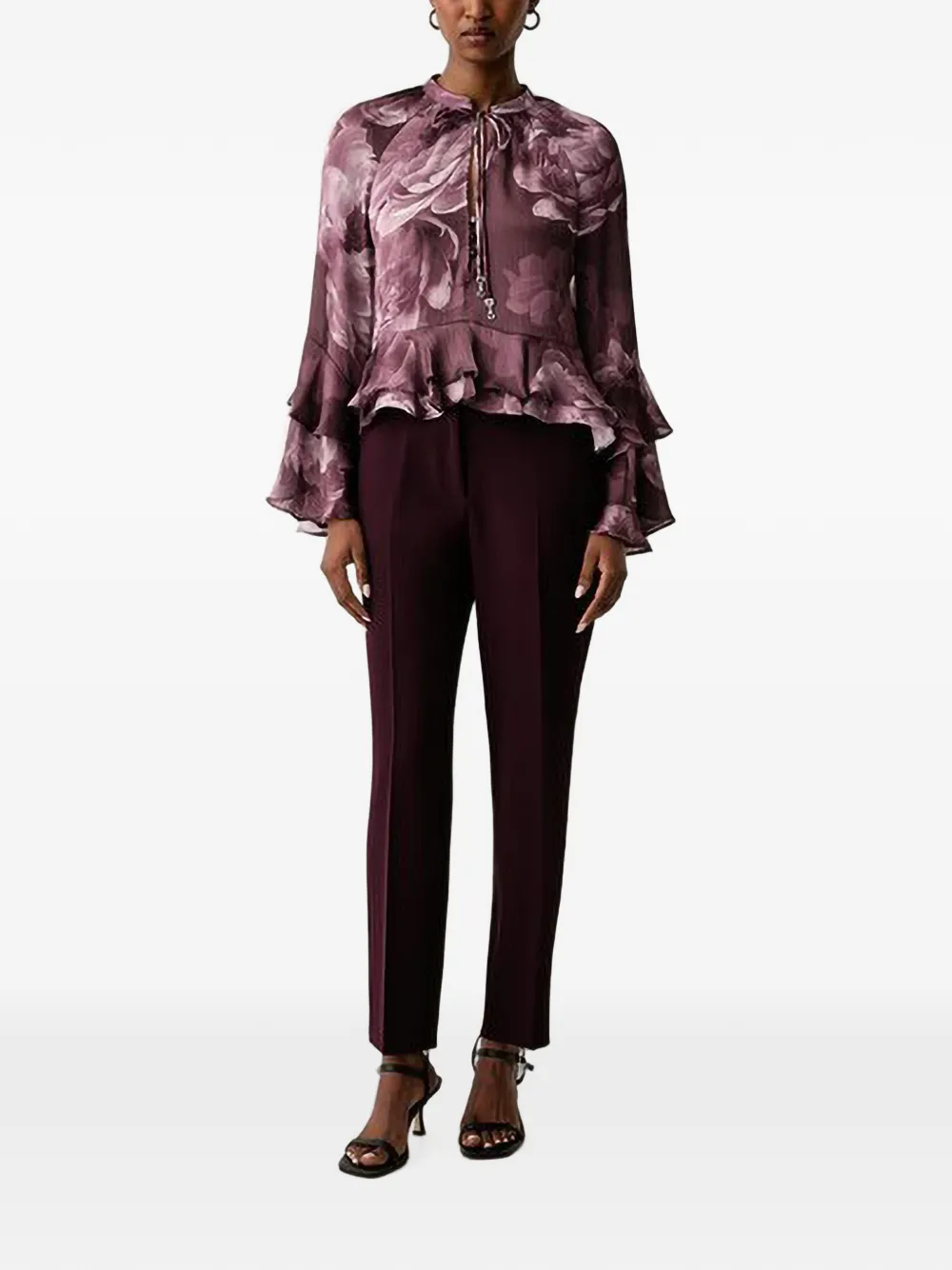 GUESS USA Nicole floral-print ruffled blouse Paars