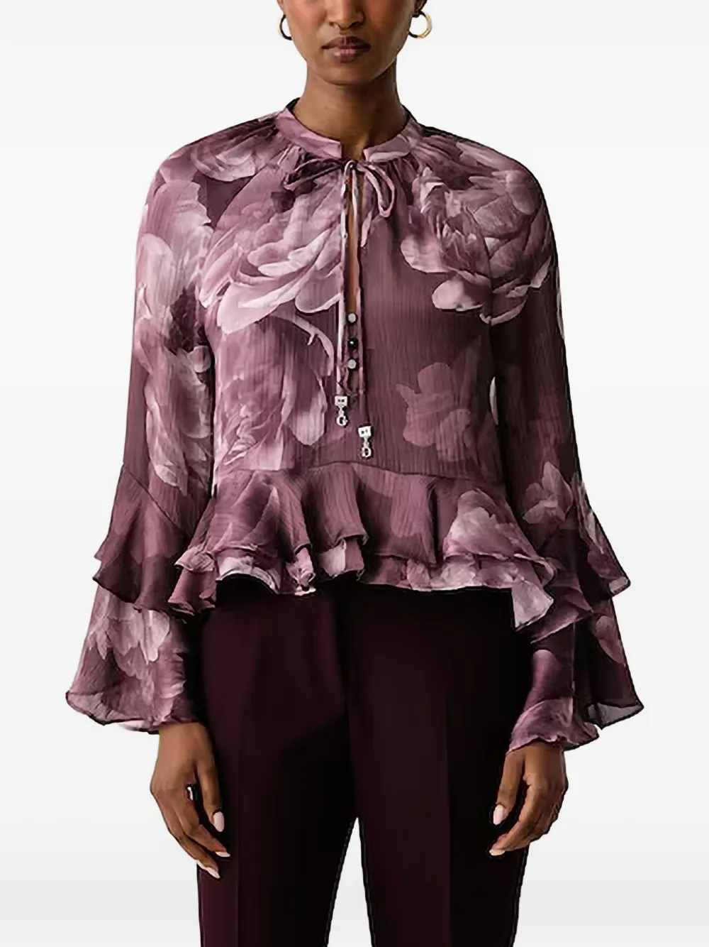 GUESS USA Nicole floral-print ruffled blouse