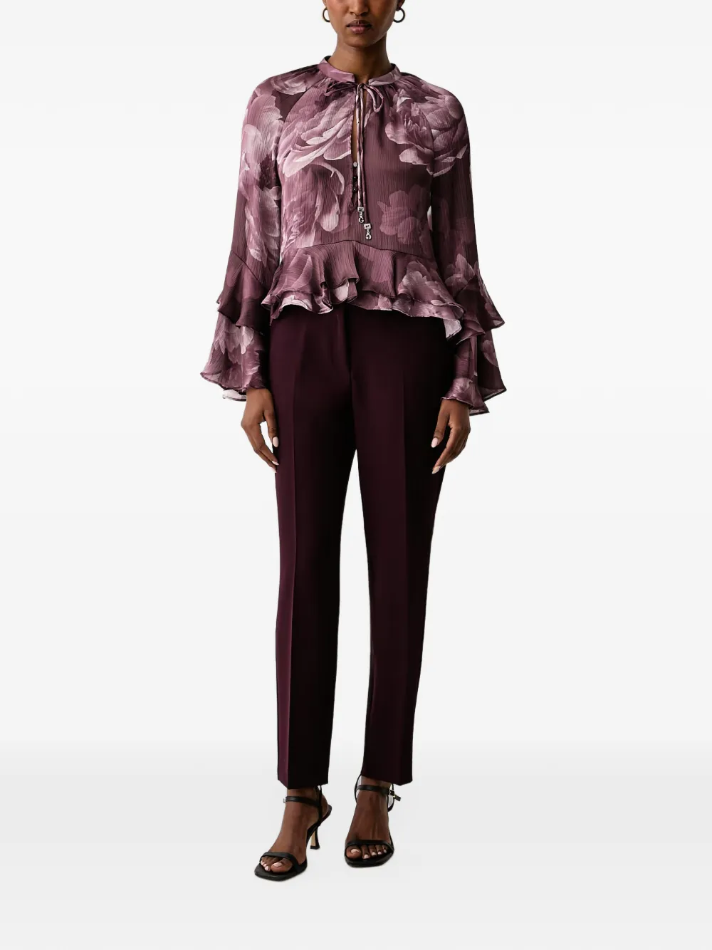 GUESS USA Nicole floral-print ruffled blouse Paars