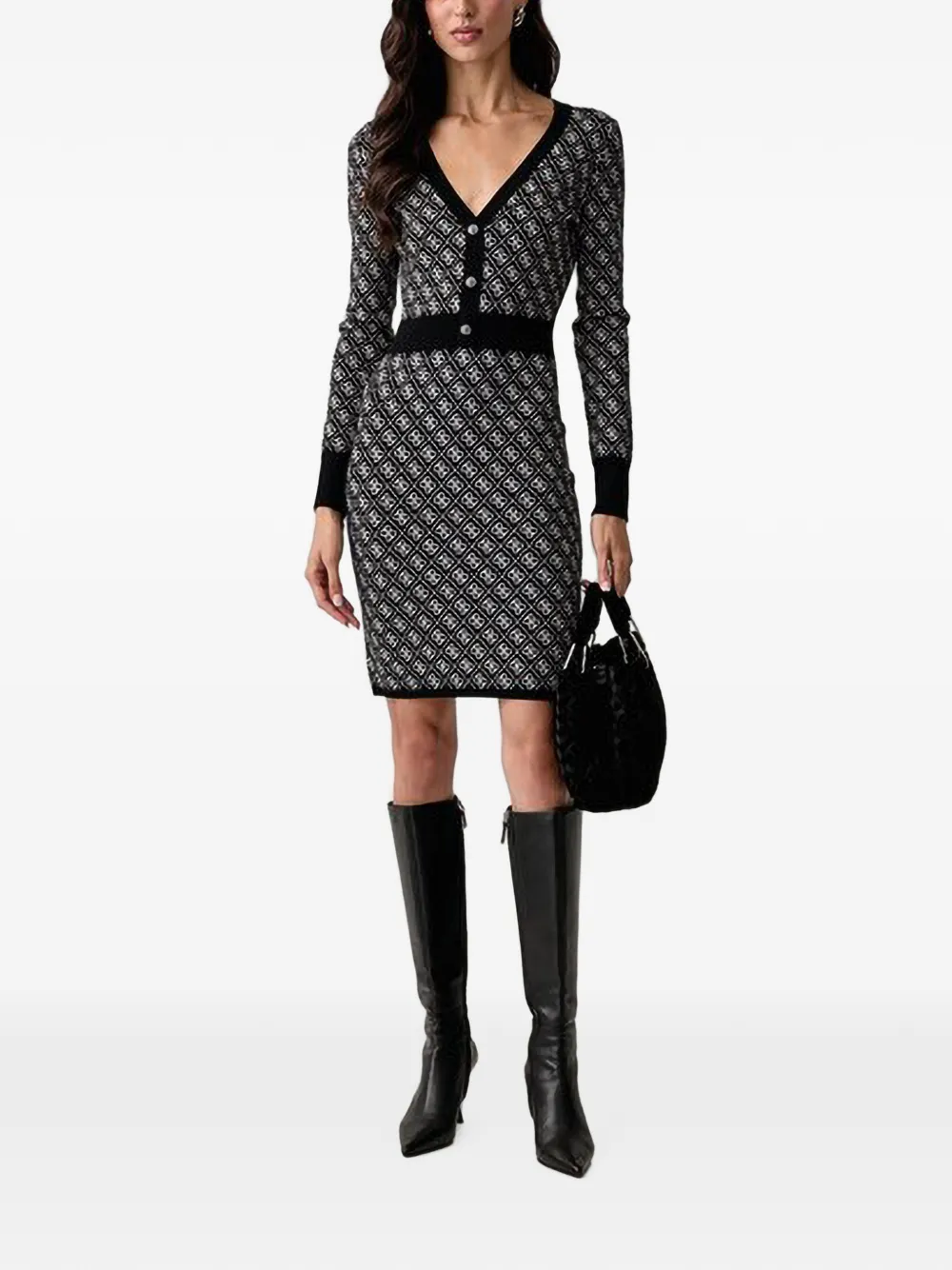 GUESS USA Mini-jurk met V-hals en logo-patroon Zwart