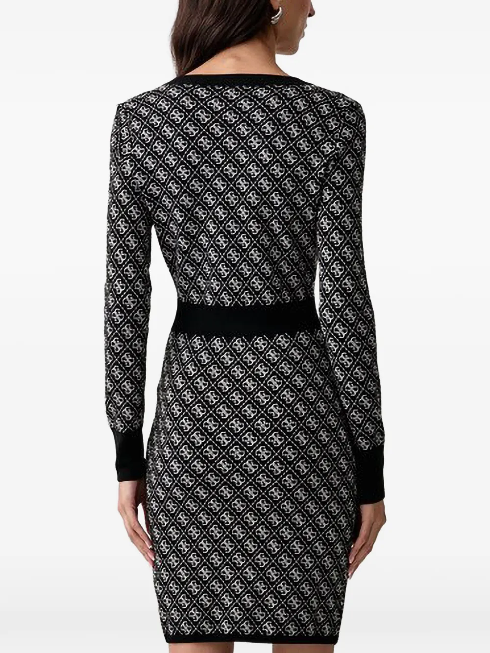 GUESS USA Mini-jurk met V-hals en logo-patroon Zwart