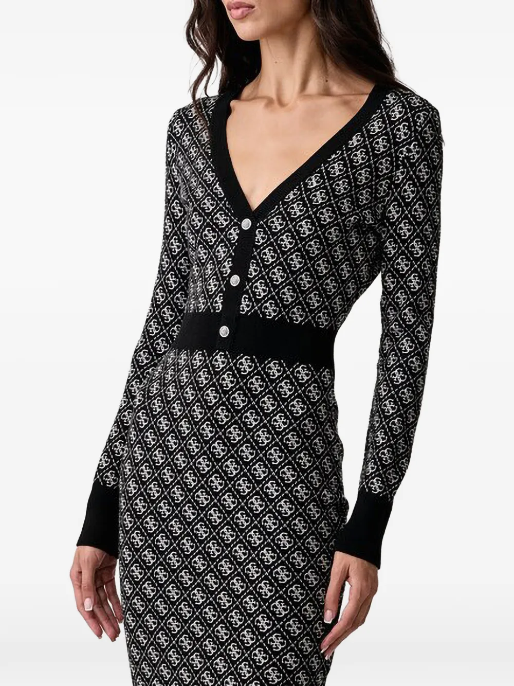 GUESS USA Mini-jurk met V-hals en logo-patroon Zwart