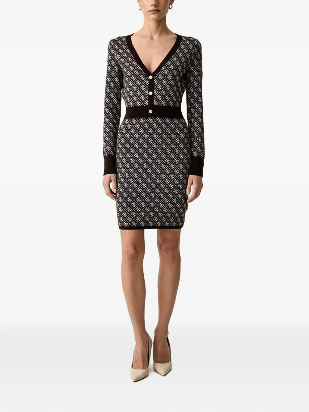GUESS USA monogram-print V-neck mini dress - Braun