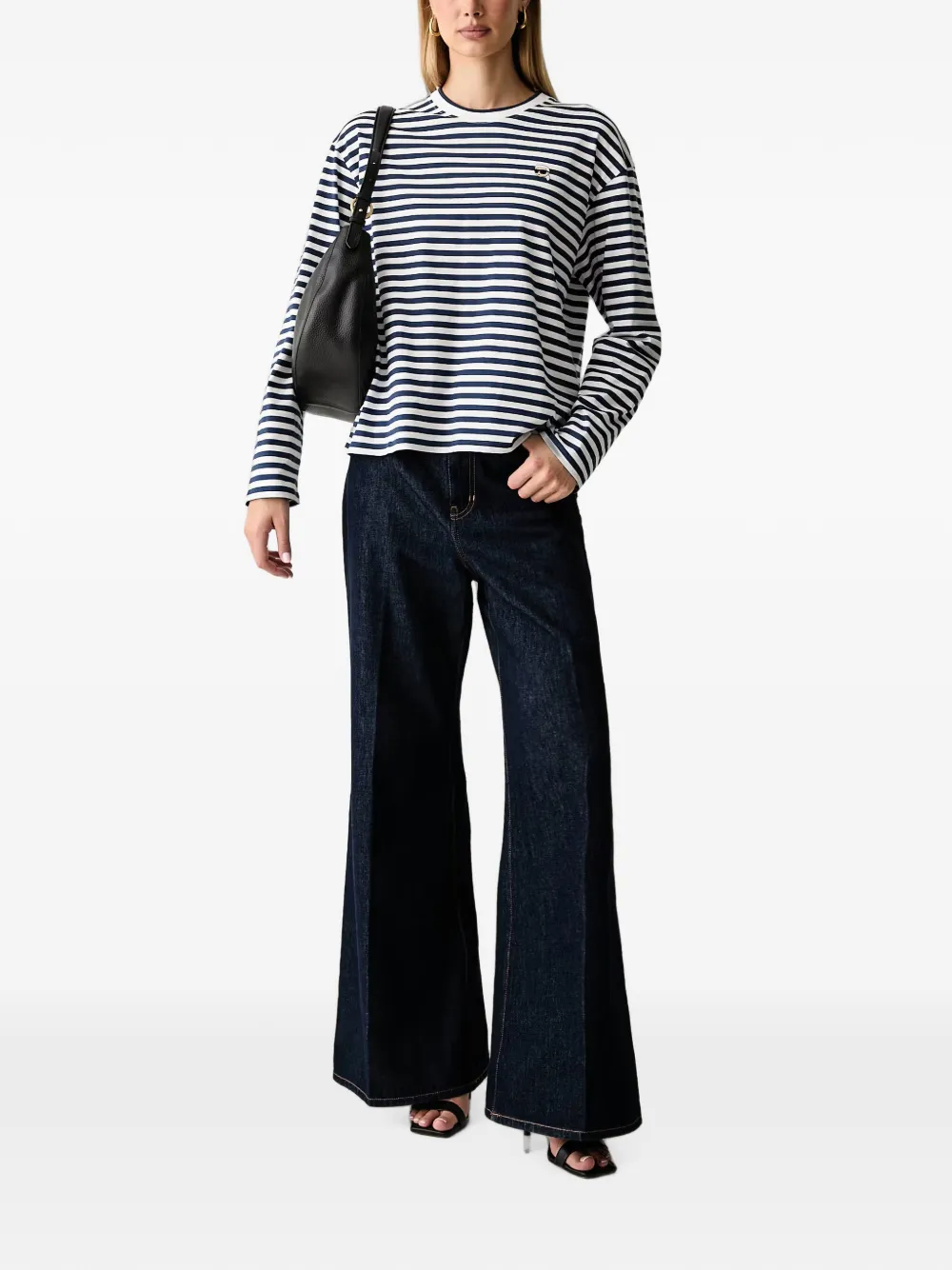 Karl Lagerfeld T-shirt met logo-patch en horizontale streep Wit