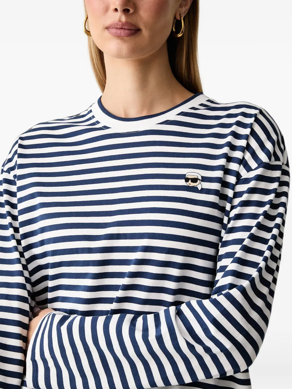 Karl Lagerfeld T-shirt met logo-patch en horizontale streep Wit
