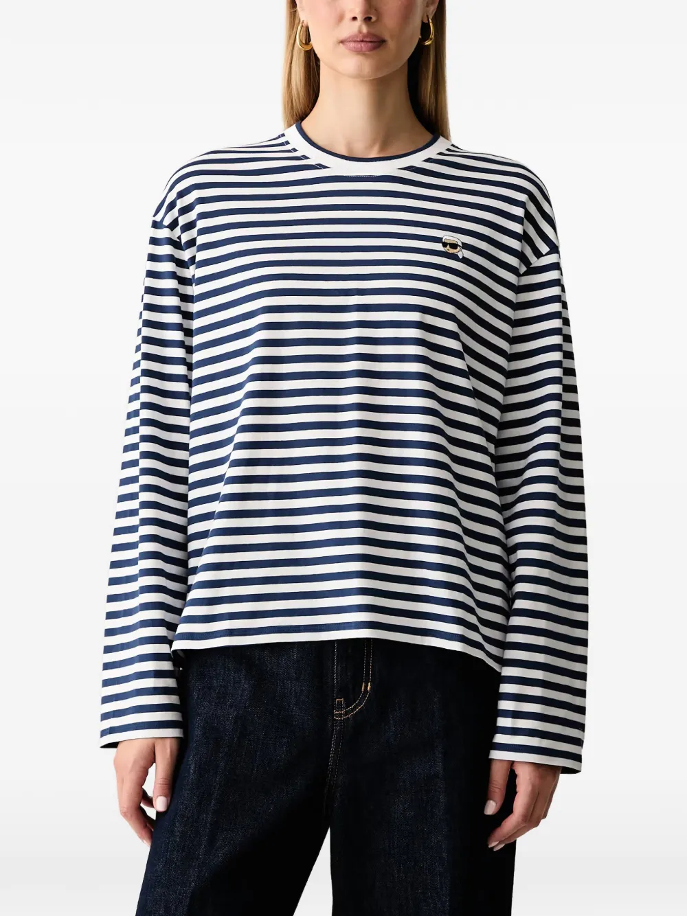 Karl Lagerfeld horizontal-stripe logo-patch T-shirt - Bianco