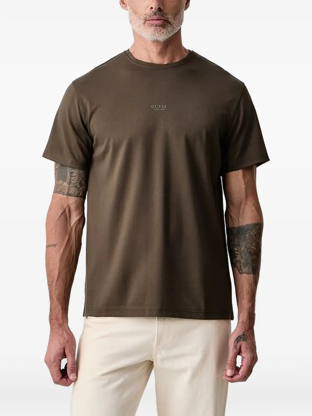GUESS USA logo-print crew-neck T-shirt - Marron