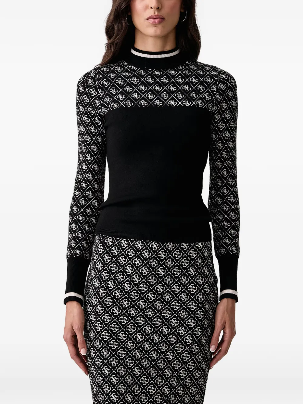 GUESS USA Trui met hoge hals en monogram-patroon Zwart