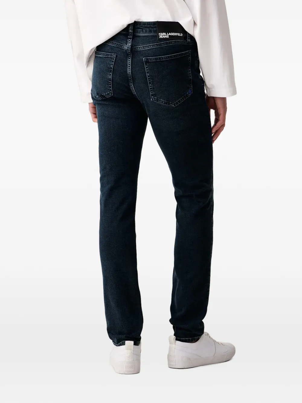Karl Lagerfeld Jeans logo-patch whiskered jeans Blauw