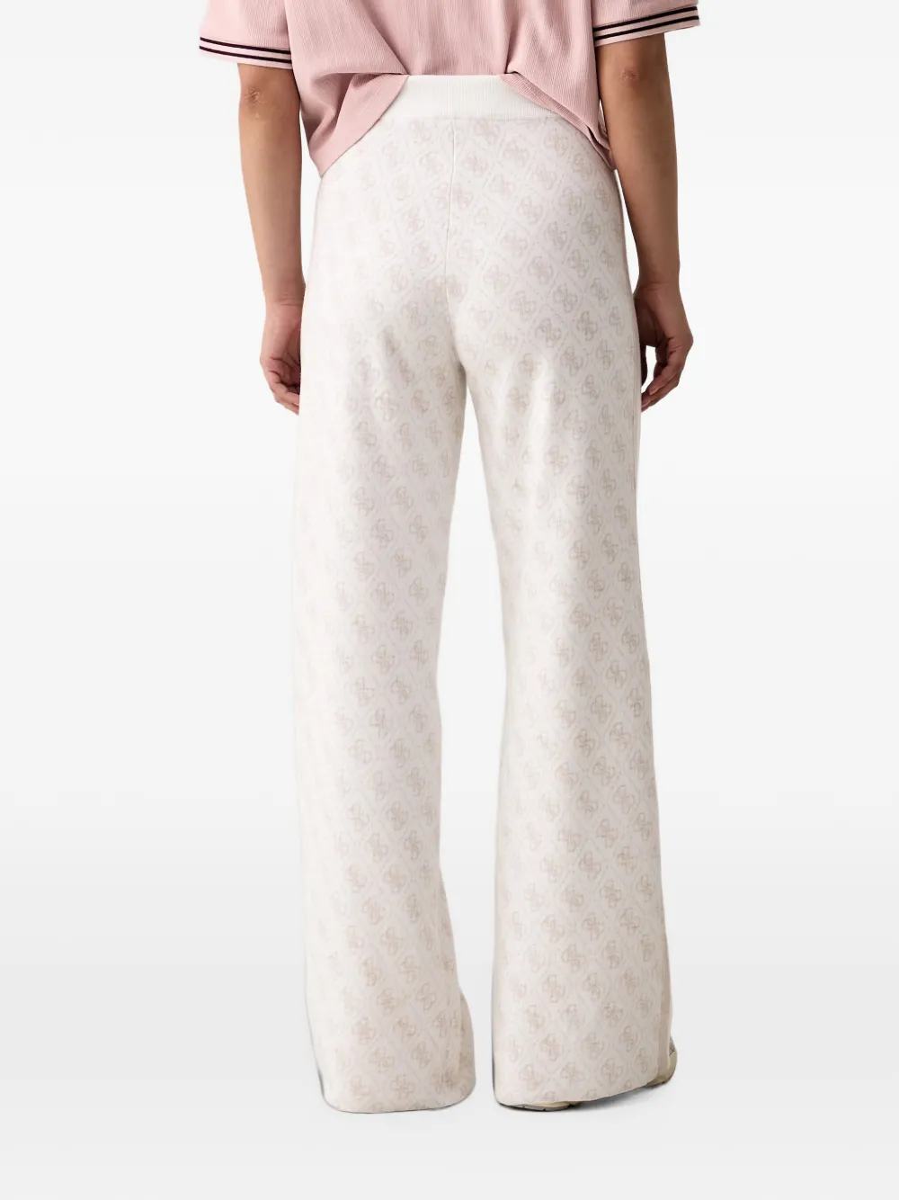 GUESS USA Trainingsbroek met wijde pijpen en logo-jacquard Beige
