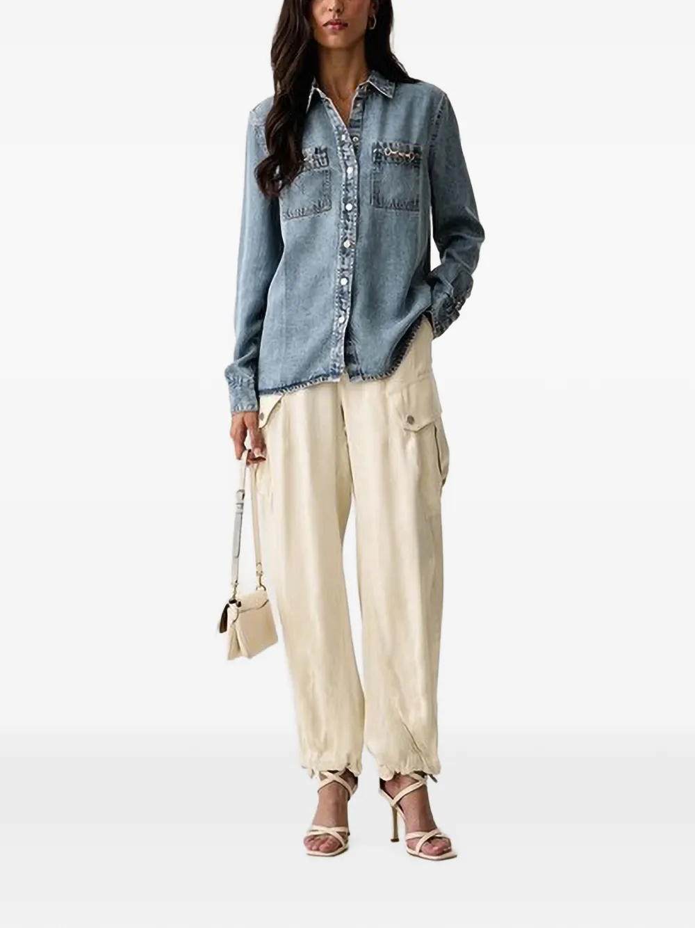 GUESS USA Denim blouse met kettingdetail Blauw