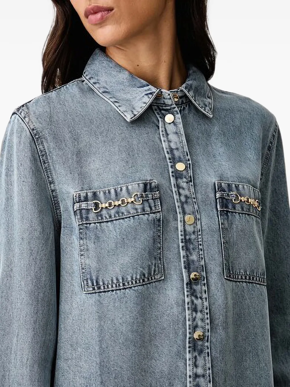 GUESS USA Denim blouse met kettingdetail Blauw