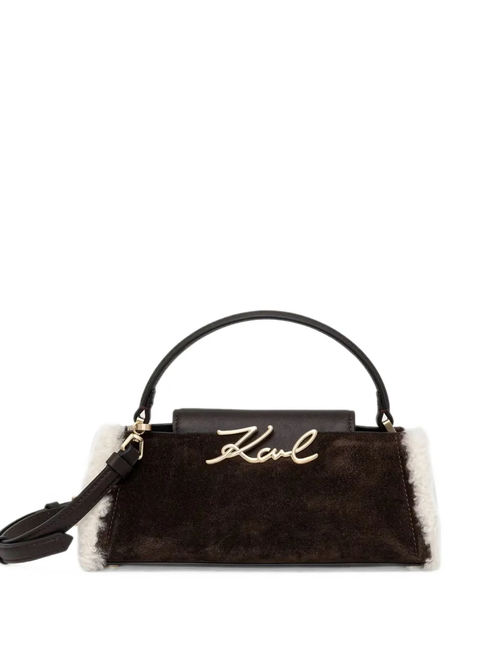 Karl Lagerfeld shearling-trim suede shoulder bag - Braun