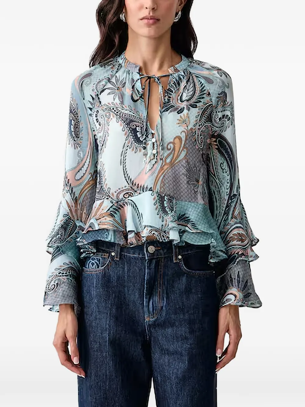 GUESS USA Nicole paisley-print ruffled blouse