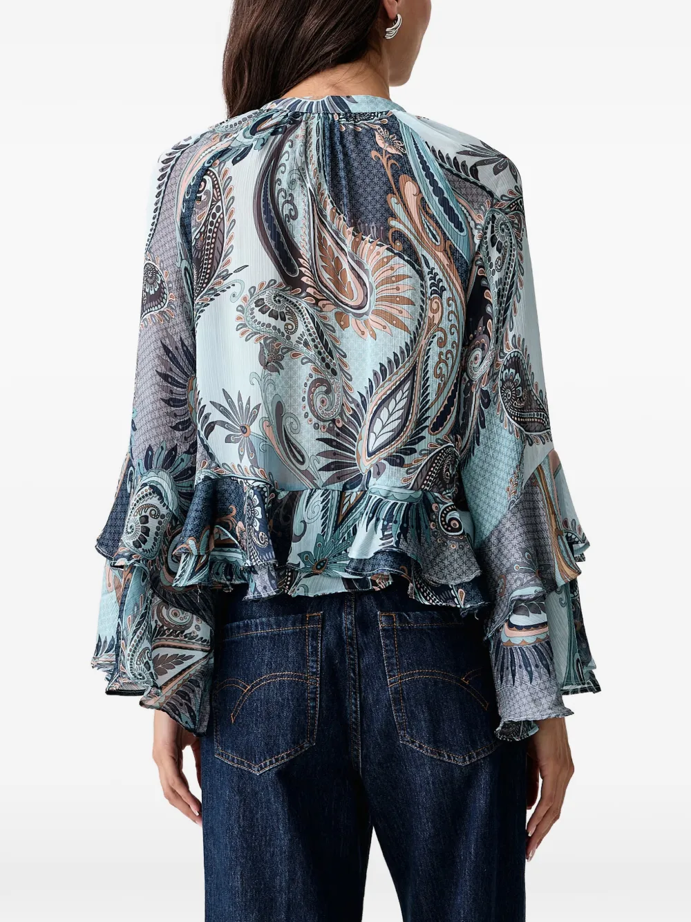GUESS USA Nicole paisley-print ruffled blouse Blauw
