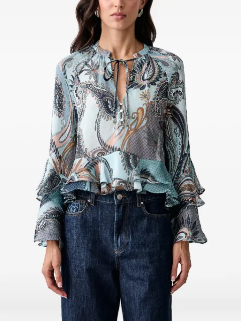 GUESS USA blusa Nicole con volantes y estampado de cachemira