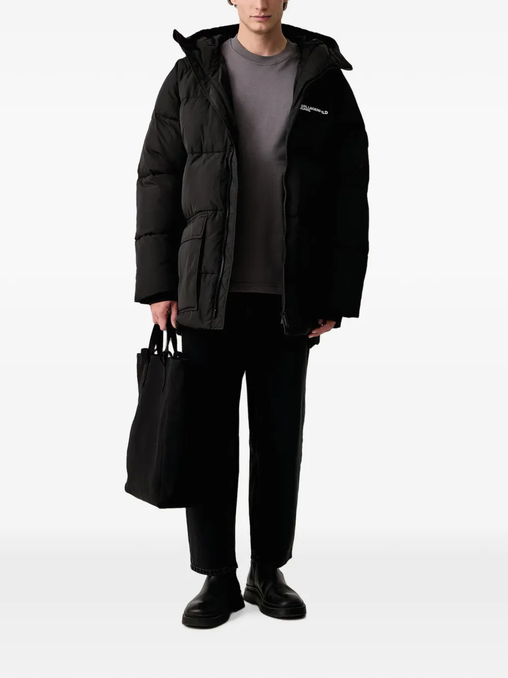 Karl Lagerfeld Jeans Gewatteerd jack met logo-print Zwart