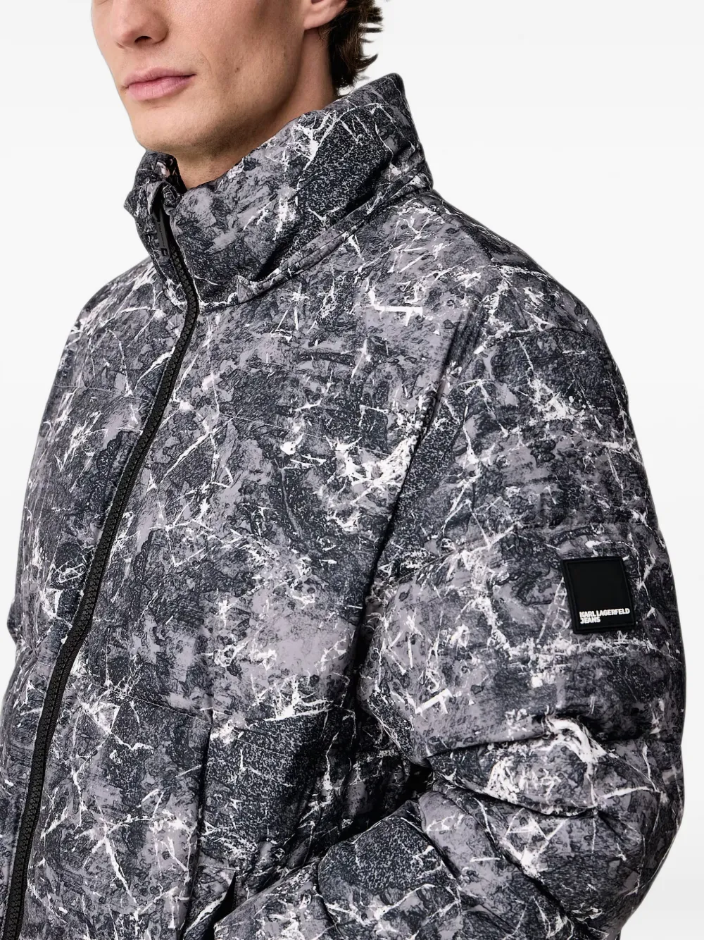 Karl Lagerfeld Jeans marble-print hooded jacket Zwart