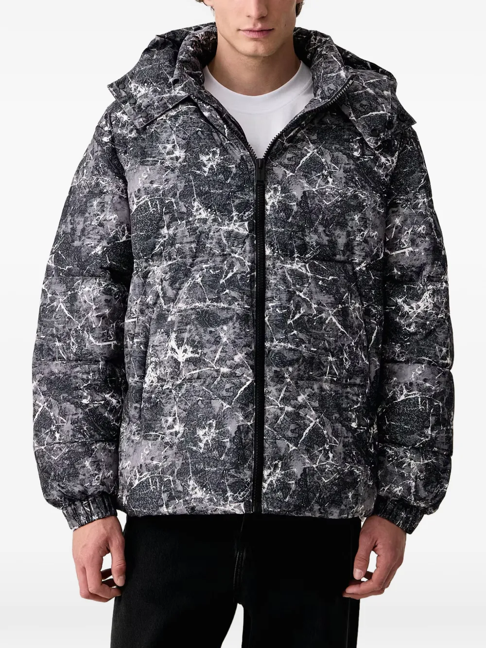 Karl Lagerfeld Jeans marble-print hooded jacket - Nero