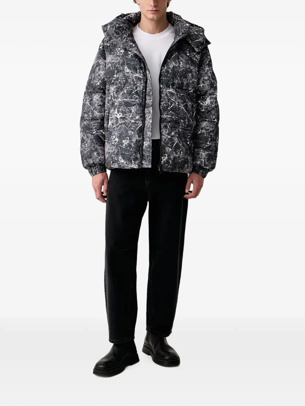 Karl Lagerfeld Jeans marble-print hooded jacket Zwart