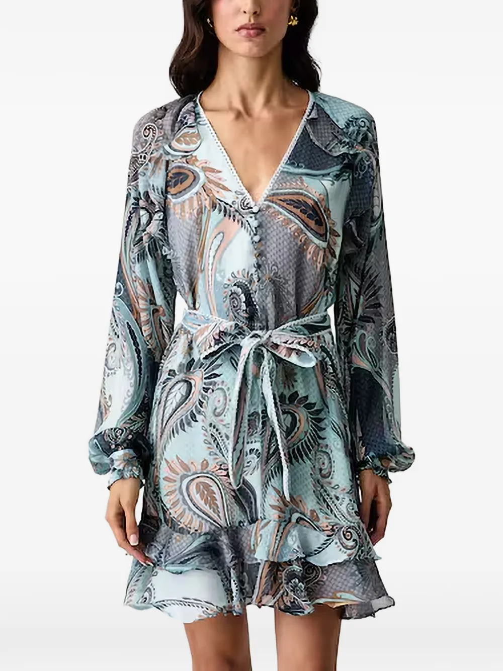 GUESS USA Mini-jurk met paisley-print en ruches Blauw
