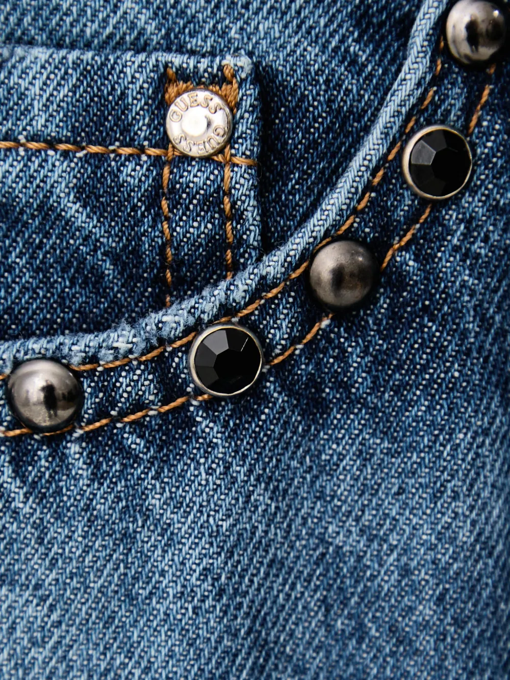 GUESS USA Jeans met wijde pijpen en logo-plakkaat verfraaid met studs Blauw